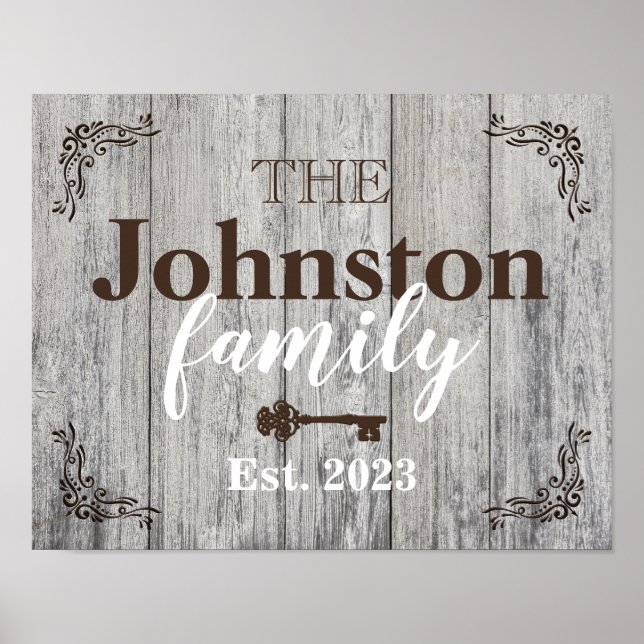 Rustic Simulated Wood Family Name Poster (Front)