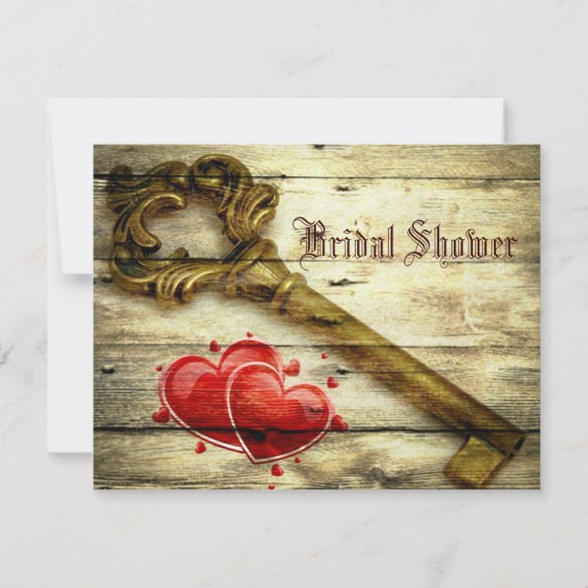 rustic skeleton key victorian steampunk wedding invitation (Front)