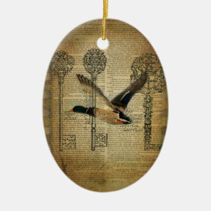 rustic skeleton keys western country mallard duck ceramic ornament