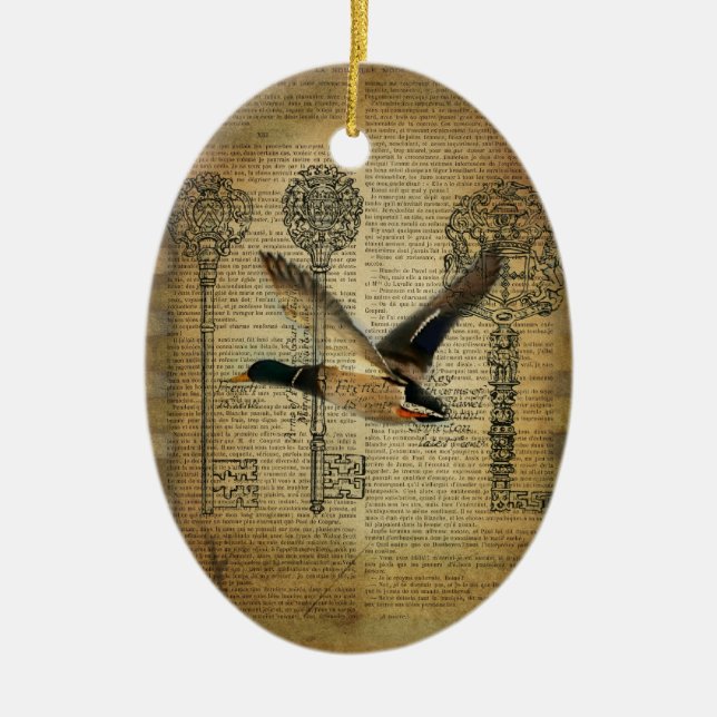rustic skeleton keys western country mallard duck ceramic ornament (Front)