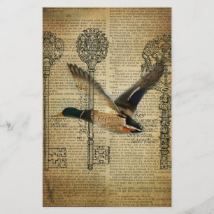 rustic skeleton keys western country mallard duck stationery