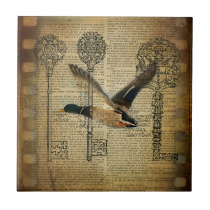 rustic skeleton keys western country mallard duck tile