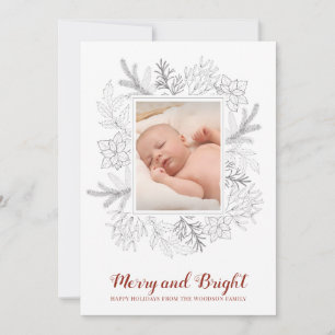 Rustic Sketch Merry and Bright Baby Christmas Card