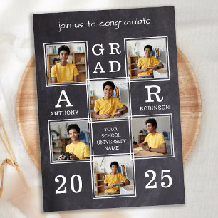 Rustic Slate 6 Photo Custom Unique Graduation Invitation