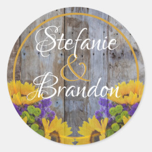 Rustic Slate Blue Fence & Daisies Classic Round Sticker