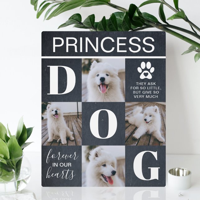Rustic Slate Dog Memorial 4 Photo Plaque (Creator Uploaded)