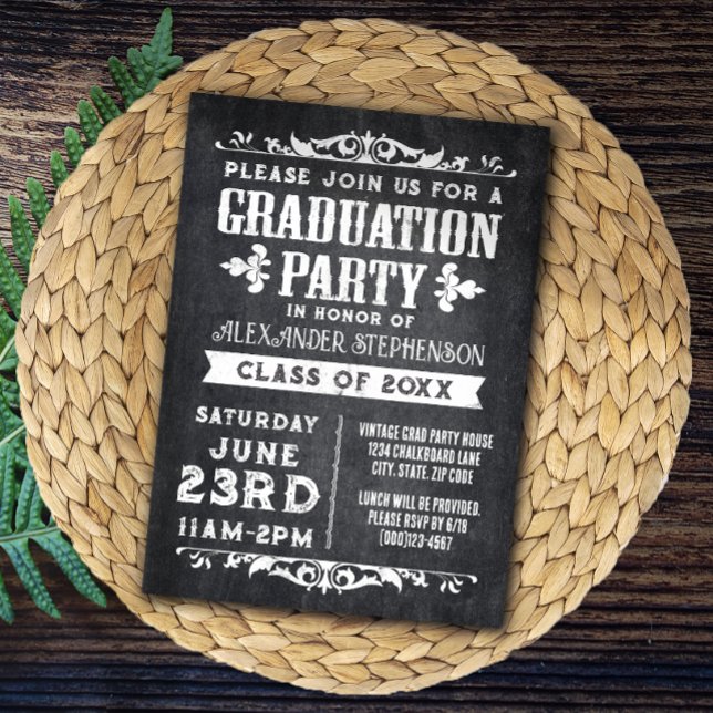 Rustic Slate Graduation Party Invitation (vintage rustic graduation party invitation)