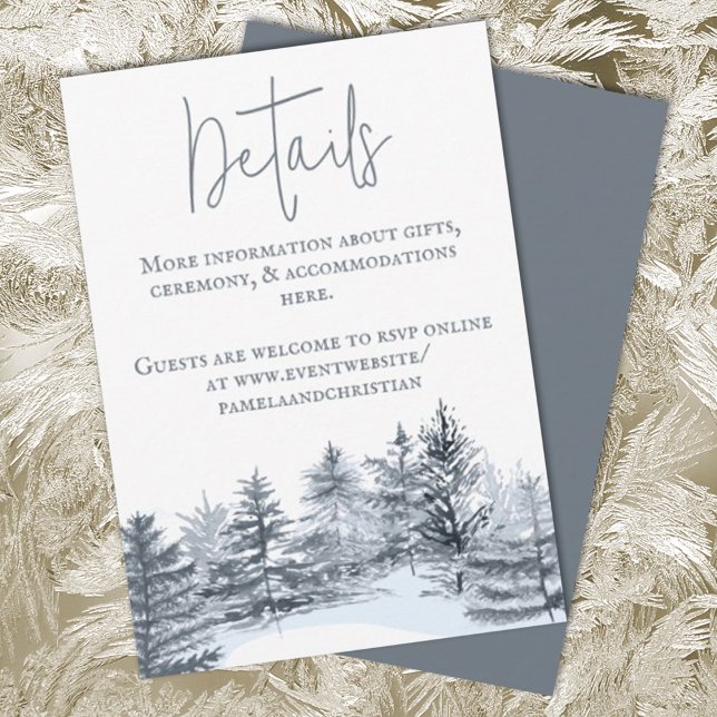 Rustic Slate Grey Forest Wedding Details Advice Ca (slate gray winter wedding enclosure card details winter pine trees forest evergreen)