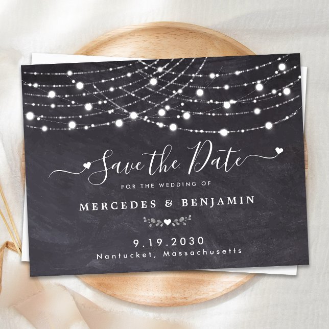 Rustic Slate String Lights Wedding Save The Date Announcement Postcard (Creator Uploaded)