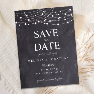 Rustic Slate String Lights Wedding Save The Date Card