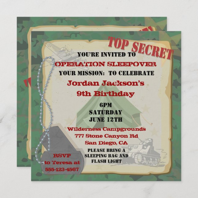 Rustic Sleepover Party Invitation (Front/Back)