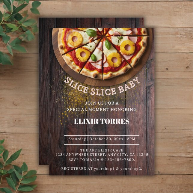 Rustic Slice Slice Pizza Baby Shower Invitation (Creator Uploaded)