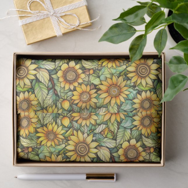 Rustic Small Scale Sunflower, 10lb, 17"x23" Tissue Paper (Gift)