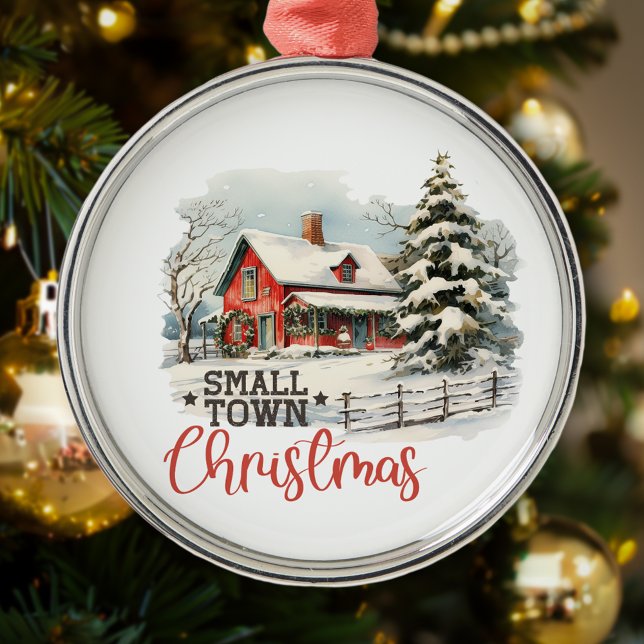 Rustic Small Town Christmas Farmhouse Metal Ornament (Creator Uploaded)
