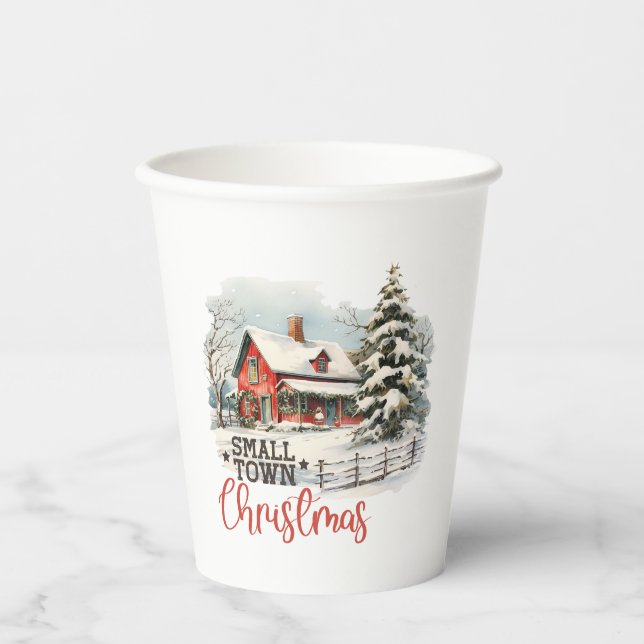 Rustic Small Town Christmas Farmhouse Paper Cups (Front)