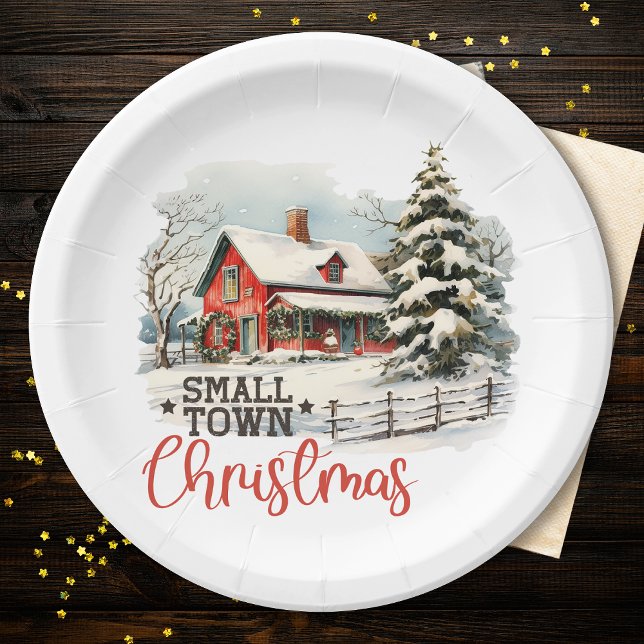Rustic Small Town Christmas Farmhouse Paper Plate (Creator Uploaded)