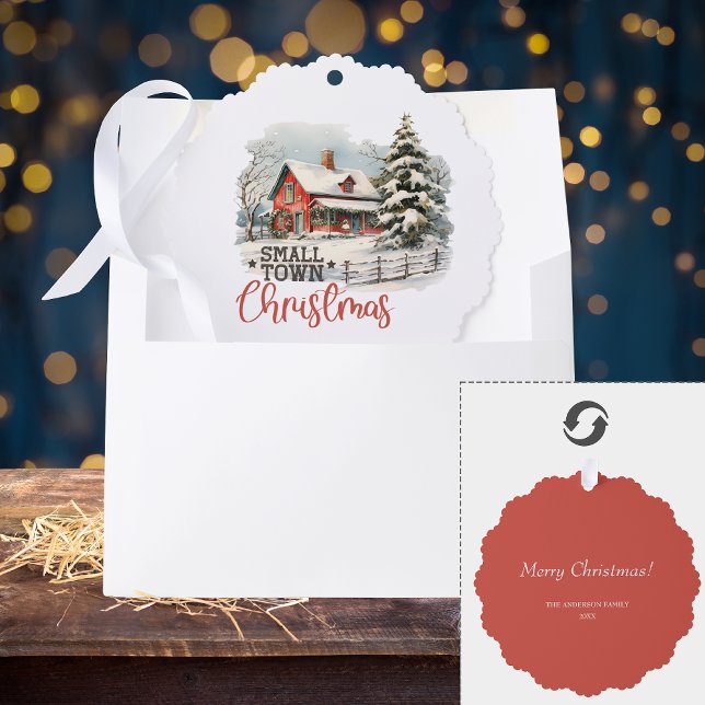 Rustic Small Town Christmas Farmhouse Tree Decoration Card (Creator Uploaded)