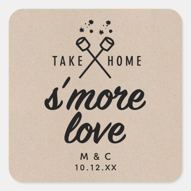 Rustic S'more Love Kraft Wedding Favour Square Sti Sticker (Front)
