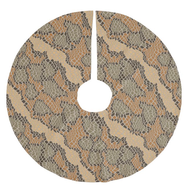 Rustic Snake Skin Camo Pattern Beige Brown Grey Brushed Polyester Tree Skirt (Front)