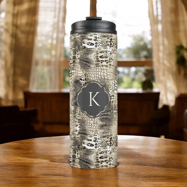 Rustic Snakeskin Animal Print with Monogram Thermal Tumbler (Creator Uploaded)