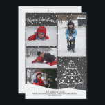 Rustic Snow Christmas Tree Chalkboard  Photo Holiday Card<br><div class="desc">Rustic modern Merry Christmas! winter holiday family photo collage card with a hand-drawn pencil doodle white pine tree and with falling snow on a dark grey charcoal chalkboard background.           Personalize it with your wishes,  four photos,  and signature!</div>