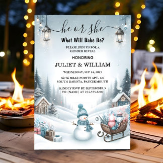 Rustic Snow Cold Ice Cosy Winter Gender Reveal Invitation
