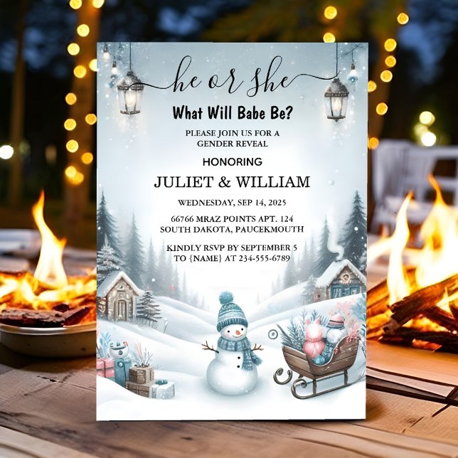 Rustic Snow Cold Ice Cosy Winter Gender Reveal Invitation (Creator Uploaded)