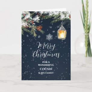 Rustic Snow Cousin & Family Merry Christmas Card