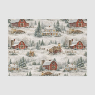 Rustic Snow Covered Farmhouse Winter Pattern Tissue Paper