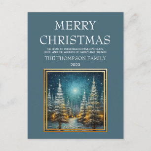 Rustic Snow Covered Road Merry Christmas Holiday Postcard