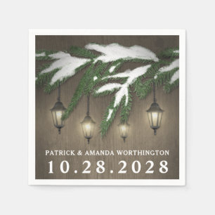 Rustic Snow Evergreen Lantern Wedding Napkins