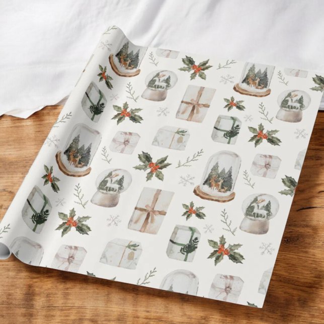 Rustic Snow Globe Christmas Birthday Party Wrapping Paper (Creator Uploaded)