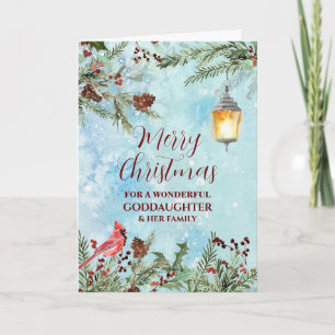 Rustic Snow Goddaughter & Family Merry Christmas Card