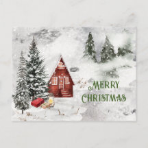 Rustic Snow Mountain Cabin Christmas Tree 