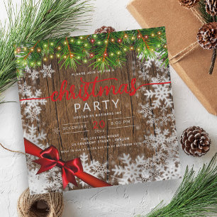 Rustic Snow & Pine Lights Company Xmas Ribbon Invitation