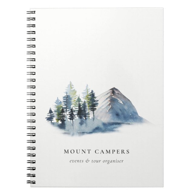 Rustic Snow Pine Woods Watercolor Camping Mountain Notebook (Front)