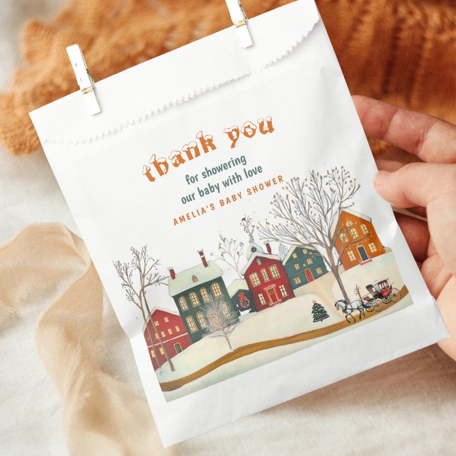 Rustic Snow Village Baby Shower Cozy Winter Favour Bag (Creator Uploaded)