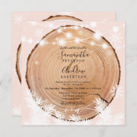 Rustic snow wood log pink Christmas photo wedding 