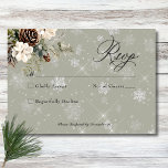 Rustic Snowfall Pine & White Floral Sage Wedding RSVP Card<br><div class="desc">Envelop your guests in the serene beauty of winter with our exquisite wedding response card without dinner choices. A calming dusty sage backdrop creates a peaceful canvas for a stunning arrangement of fresh green pine sprigs, soft cream-coloured blooms, and rustic brown pinecones. This natural masterpiece is adorned with a delicate...</div>