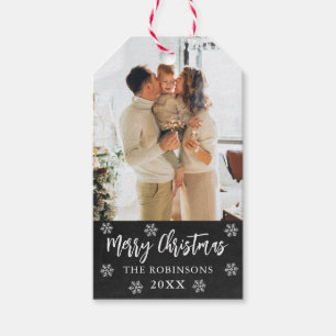 Rustic Snowflake Chalkboard Photo Christmas Gift Tags