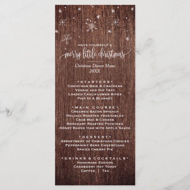 Rustic Snowflake Christmas Dinner Menu Card (Front)