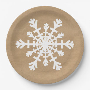 Rustic Snowflake on Kraft Paper Look Paper Plate