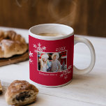 Rustic Snowflake Red Photo Mug<br><div class="desc">Enjoy hot cocoa or your coffee with this festive holiday mug in a deep red with rustic snowflakes,  a photo that is mirrored on the back with the family name below.</div>