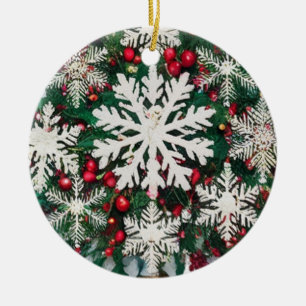 Rustic Snowflake Silhouettes Ceramic Circle  Ceramic Ornament