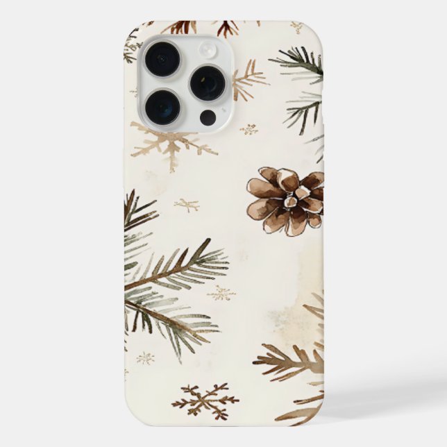 Rustic snowflakes and pine cones iPhone case (Back)