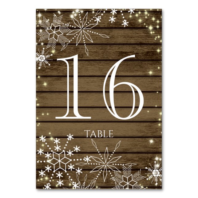 Rustic Snowflakes and Sparkle Table Number (Front)
