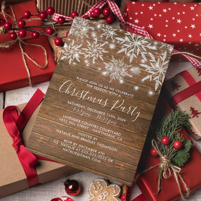Rustic Snowflakes Business Company Christmas Party Invitation (Creator Uploaded)