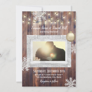 Rustic Snowflakes Custom Photo Winter Wedding Invitation
