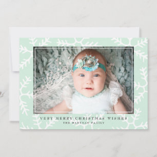 Rustic Snowflakes Elegant Christmas Photo   Mint Holiday Card