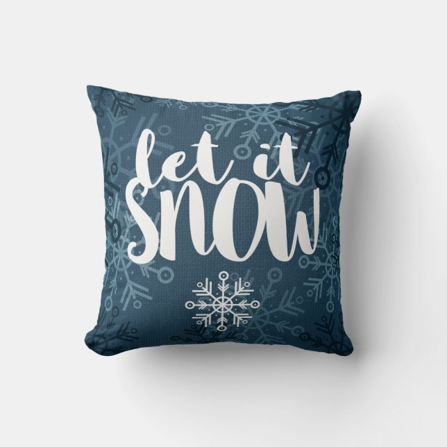 Rustic Snowflakes on Blue Burlap | Let It Snow Cushion (Front)